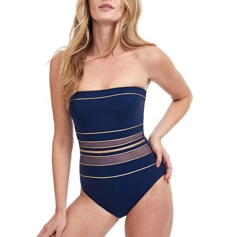 NWT Gottex Women's Navy Gold Bandeau One Piece Swimsuit